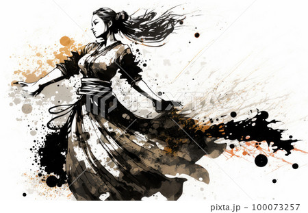 華麗に踊る墨絵の美女のイラスト素材 [100073257] - PIXTA