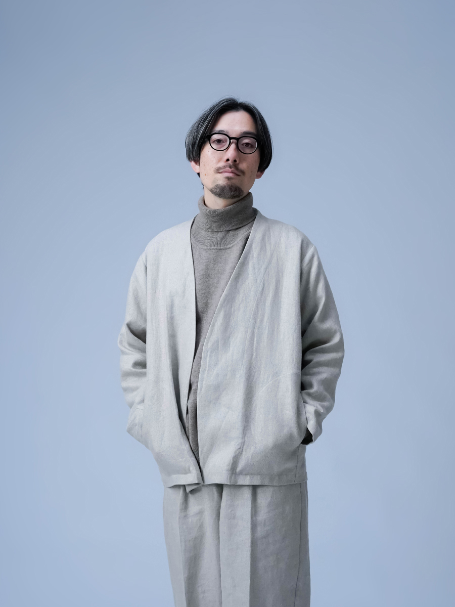 リネンセットアップ】もう考えない。 ノーカラージャケット メンズ