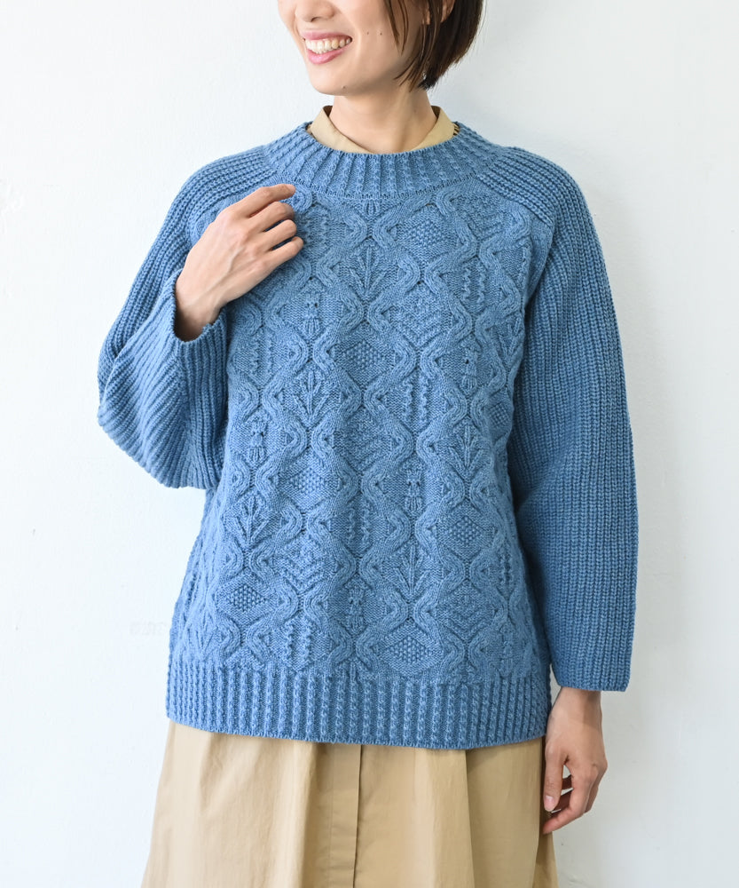 ウールカシミヤ〉〈5種類の模様編み〉パッチワーク柄ケーブル編みプル