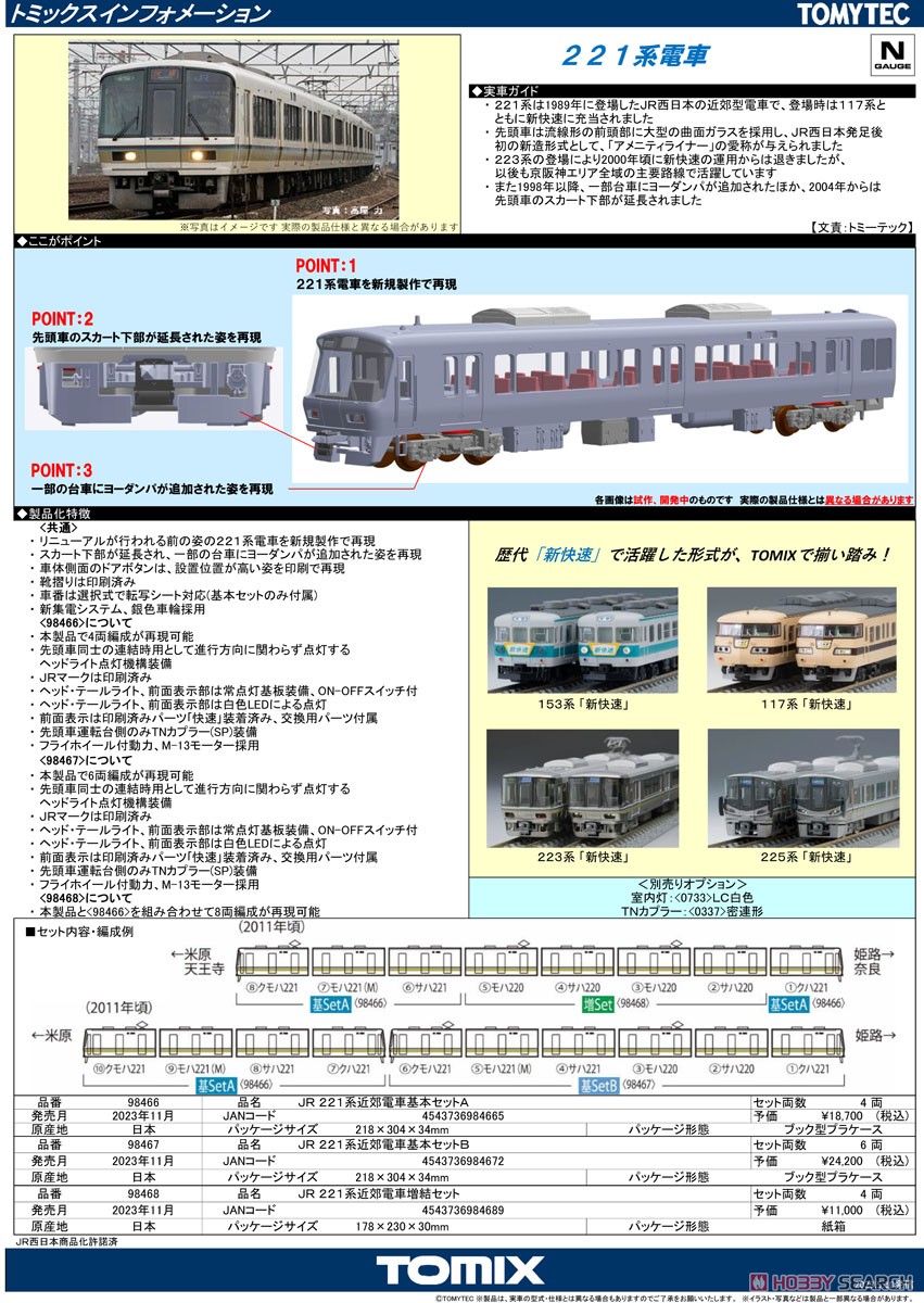 JR 221系近郊電車 基本セットA (基本・4両セット) (鉄道模型) - ホビー