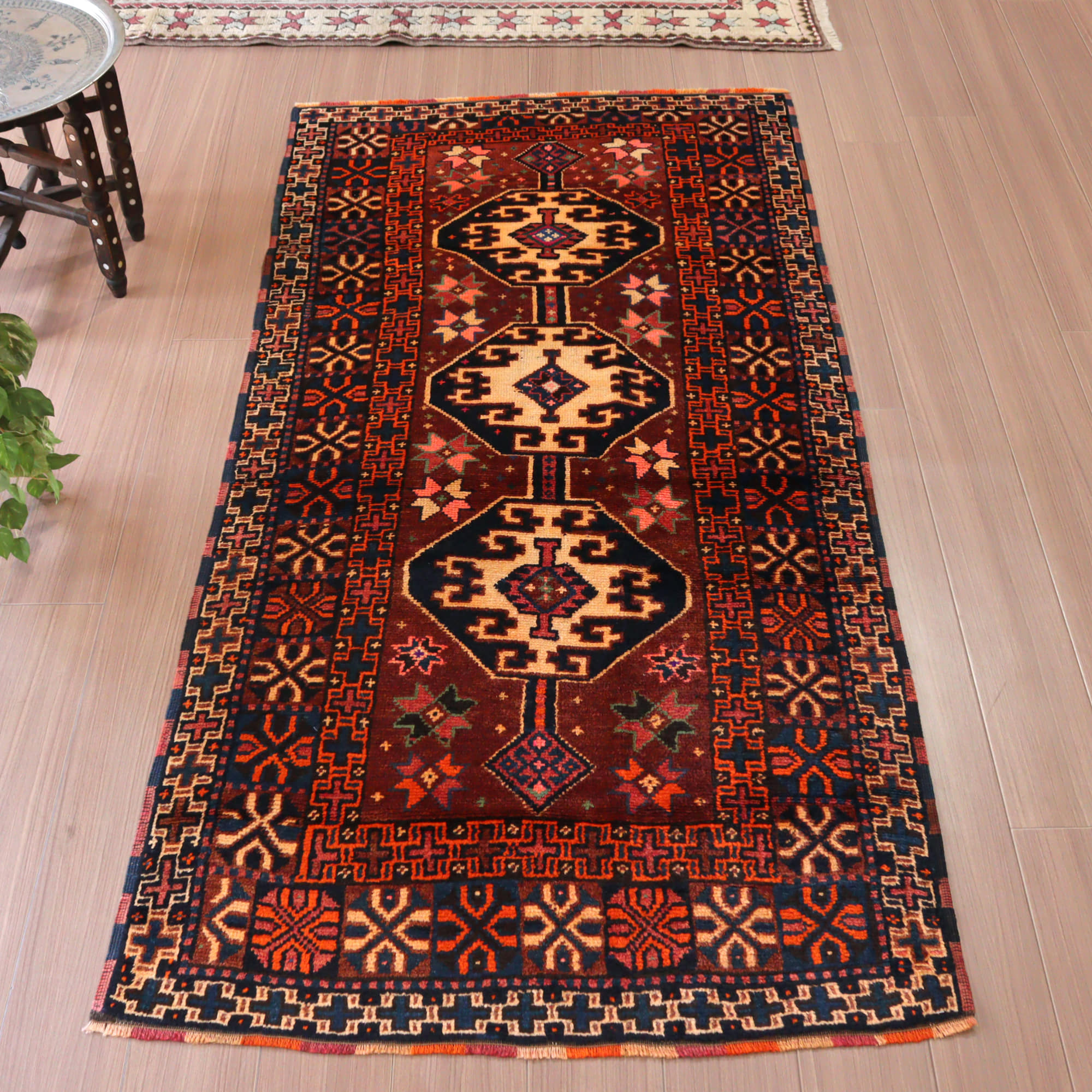 54×42cm アフガニスタン絨毯 Fine カールモハメディ トライバルラグ 54