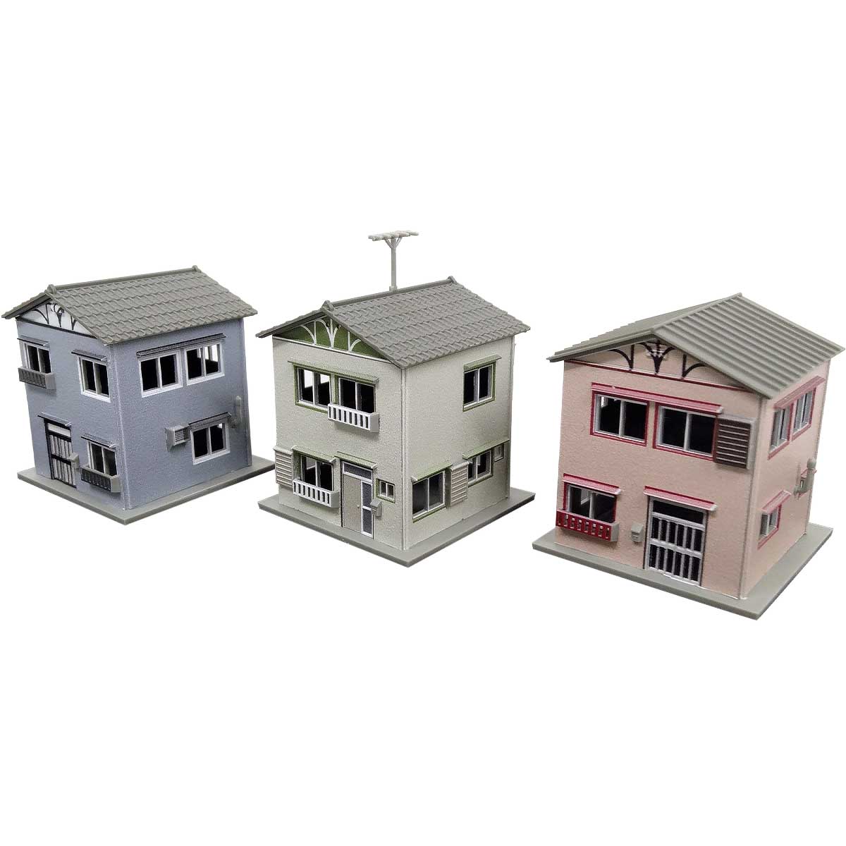 2600＞着色済み 住宅セットC（昭和モダン建築・3棟入り）｜着色済み