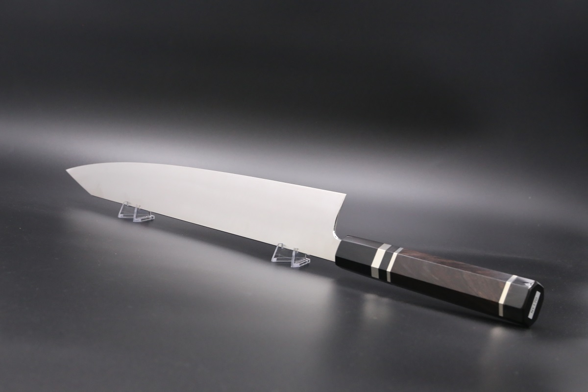 切付和牛刀 薄造り V金10号 360mm 全鋼本焼 八角黒檀柄-歌舞伎ナイフ