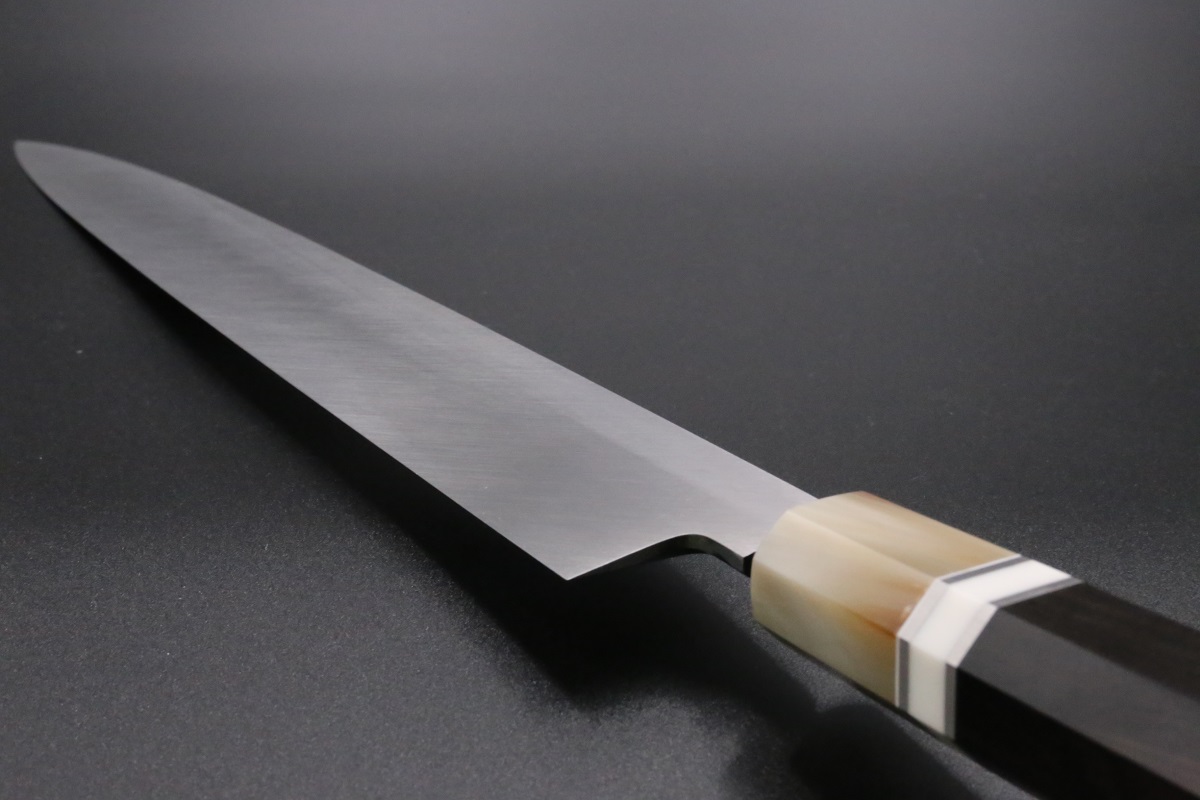 柳刃 白一鋼 330mm 水本焼 正行作 八角黒檀柄 池田辰男作-歌舞伎ナイフ