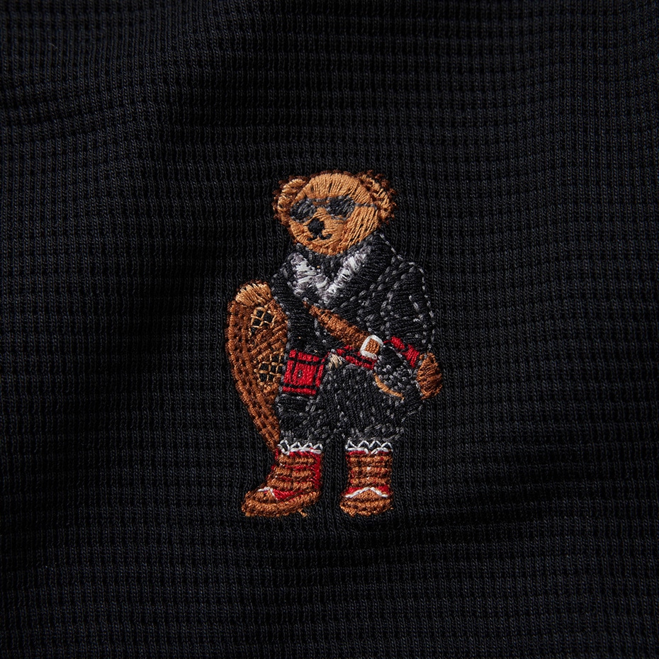大きいサイズ ワッフルロングスリーブクルーネック ホリデーベア刺繍