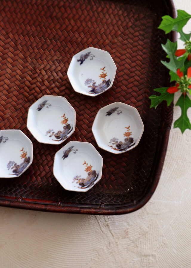 伊万里色絵小鉢5客セット 八角小鉢 菊紋様 Antique Sam's Collection