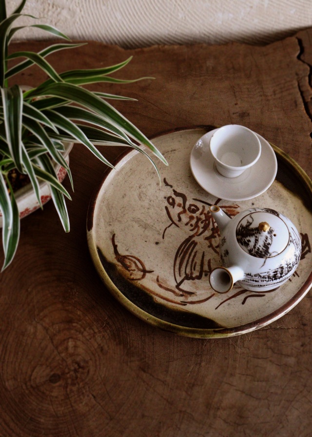 織部行灯皿 金魚図 織部皿 骨董 茶盤 Antique Sam's Collection