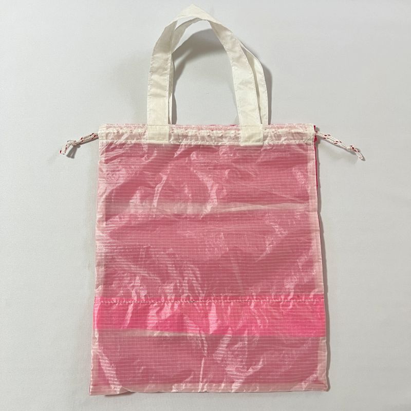 巾着バッグ/ピンク白/ハンドメイド/パラグライダーリメイク Paraglider