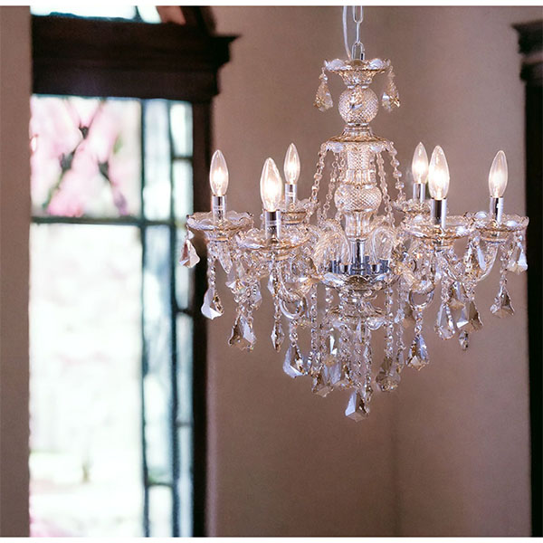 LED対応】 クリスタル シャンデリア 6灯(ライカ・アンバー) 【送料無料