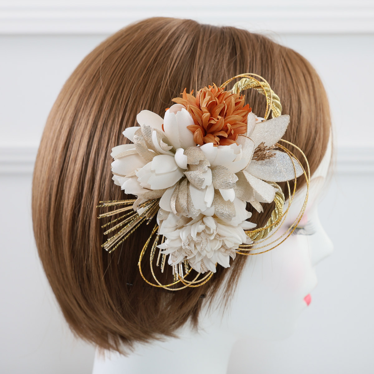 k2400003】髪飾り 成人式 2点セット ベージュ ブラウン くすみカラー