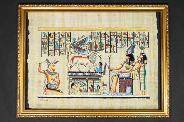 エジプトパピルス画 木製フレーム付き エジプトパピルス画 木製
