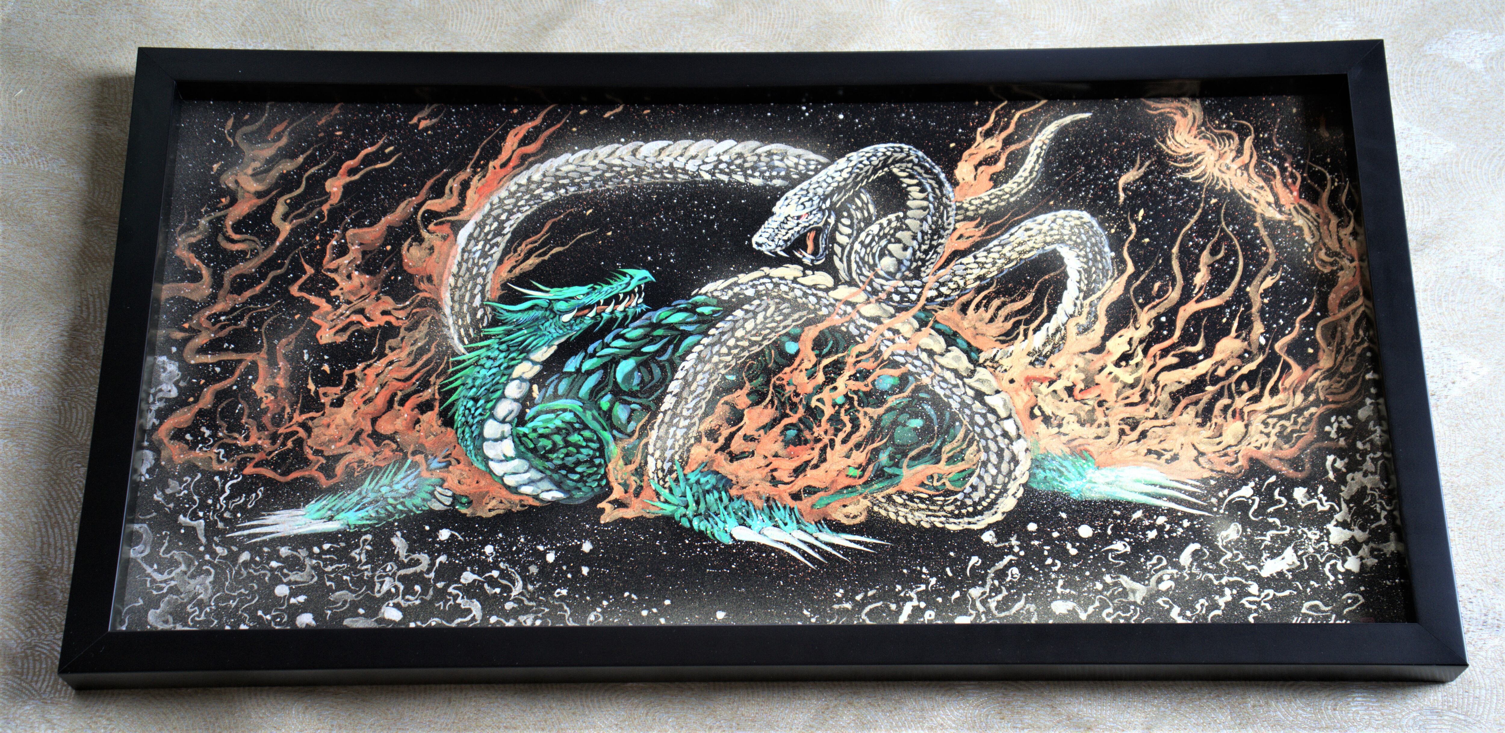 ☆「炎の玄武」（真筆証明書付き）龍 玄武 絵 絵画 直筆作品 真作 送料