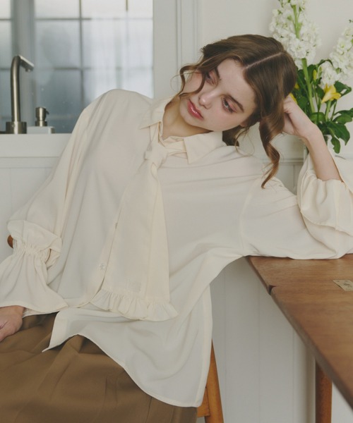 volume sleeve frill tie blouse / タイ付きブラウス（シャツ/ブラウス