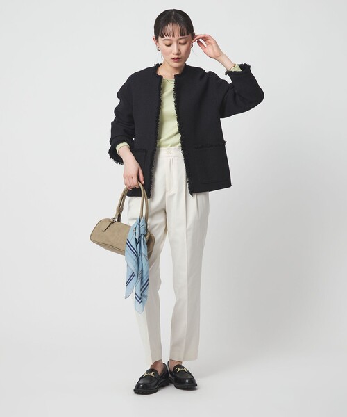 size SHORTあり］ミックス ツイードライク ポケット ノーカラー