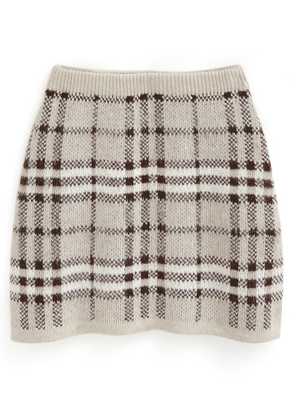 チェック柄ニットトップス×ミニスカートセットアップ[lt50