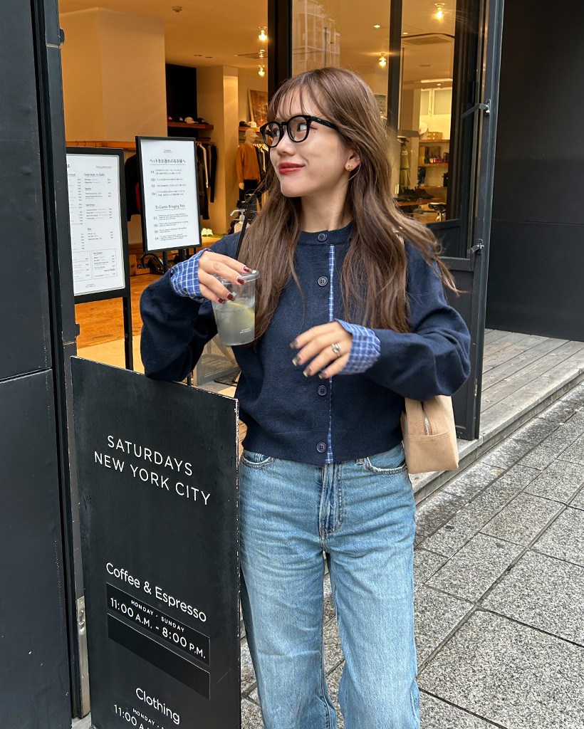 チェックバイカラーニットカーディガン | ファッション通販サイト NUGU