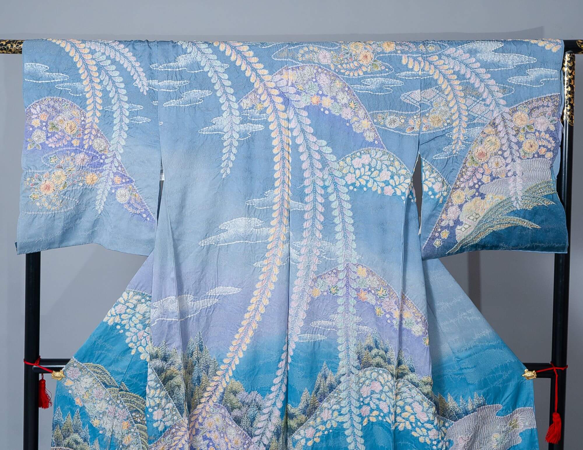 新品【訪問着】水色系 辻が花風文様｜染め文様 絹100％ 八掛付き 未