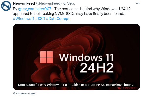 Windows 11 24H2: Further explanation for SSD issues?Born's Tech