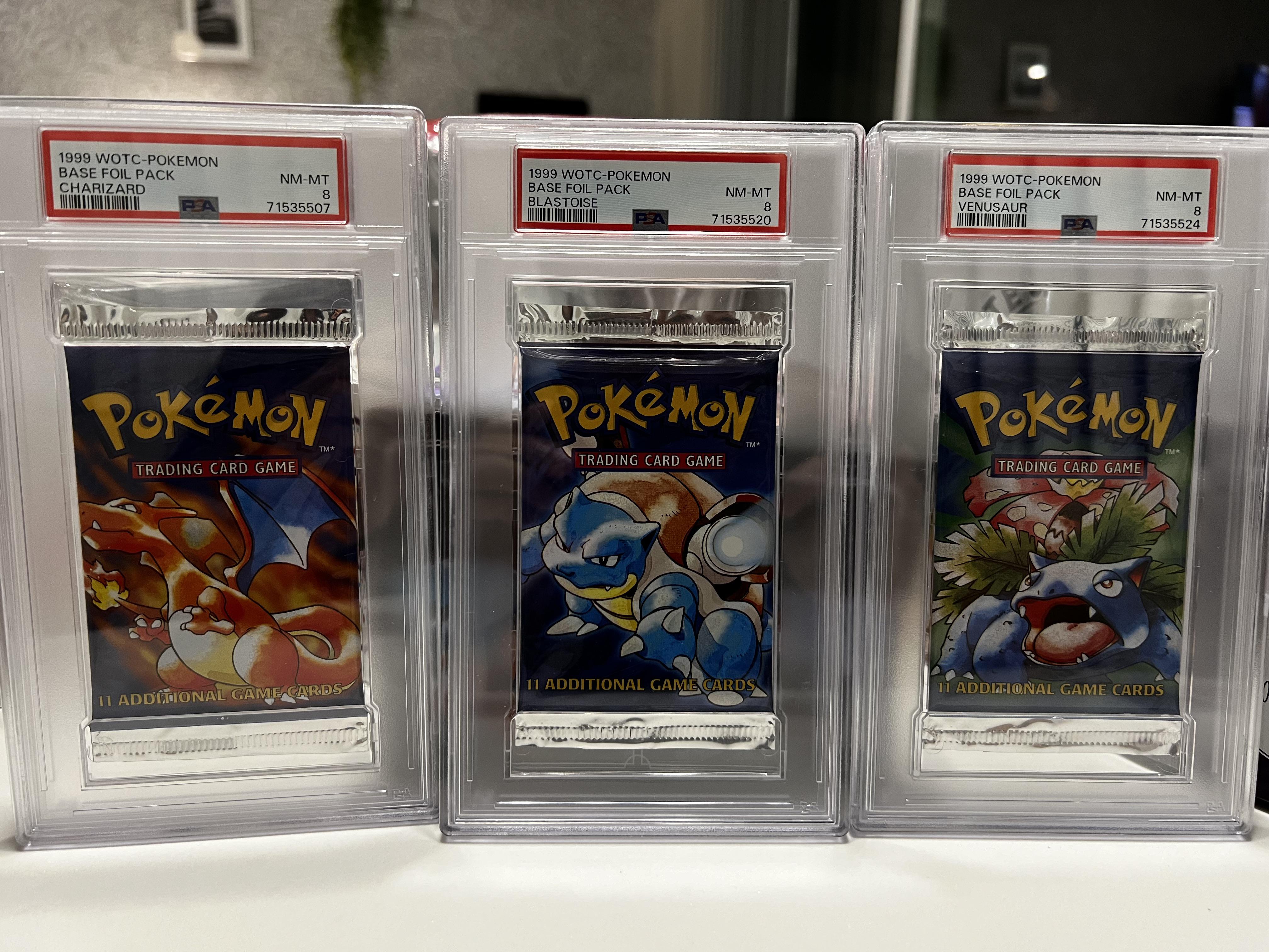 Set Of 3) 1999 Pokemon Base Set Booster Pack All 3 Artworks - PSA