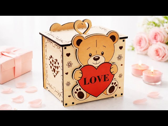 Teddy Bear Valentine Gift Box SVG | Laser Cut Wooden Love Box