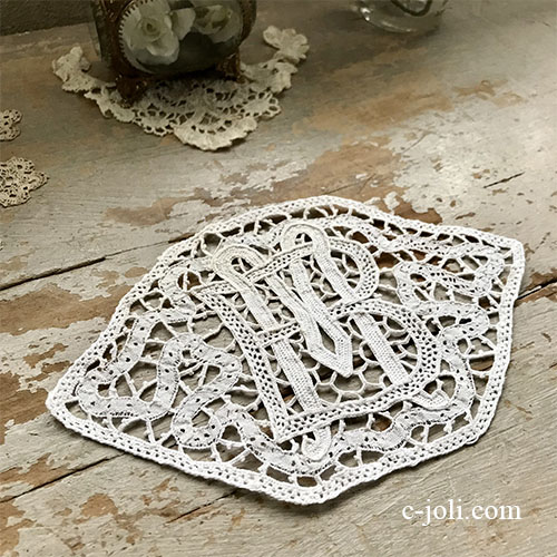 L2725 フランスアンティークレースパーツ/モチーフ リネンニードル