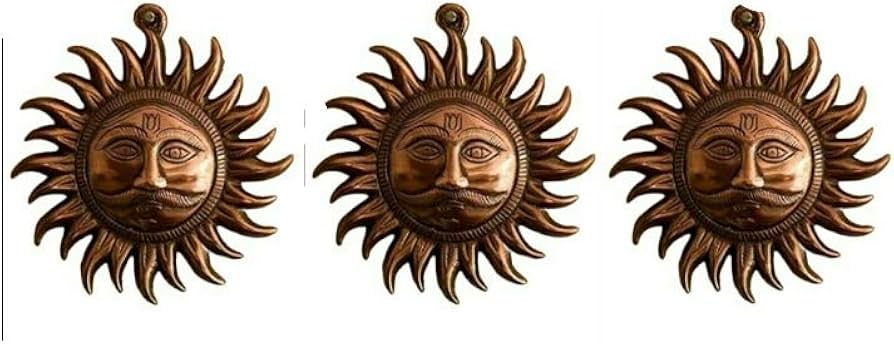 USAアンティークショップ購入 金属製太陽の顔装飾品 木製ベース付き