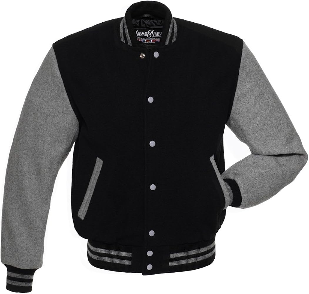 Stewart & Strauss All Wool Black and Grey Varsity Letterman Jacket