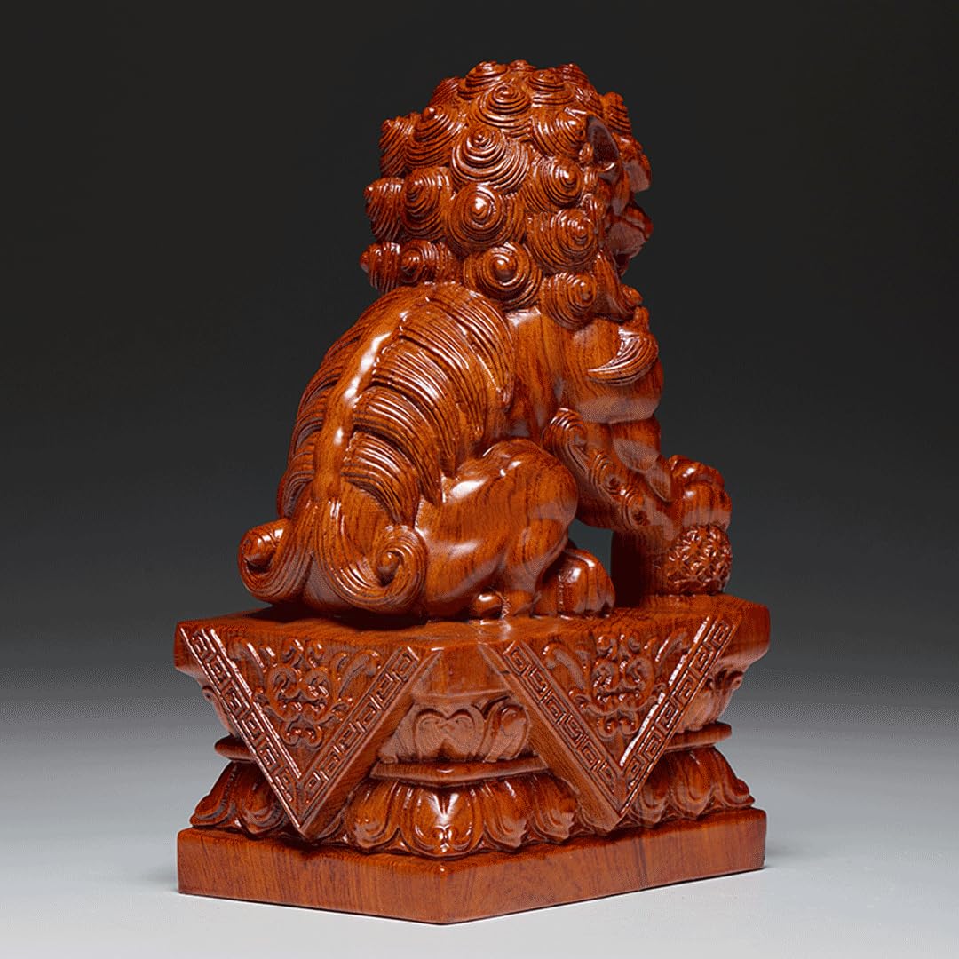 Amazon.co.jp: 木彫り 置物 狛犬（獅子狛犬）木製 (高さ30cm×巾18cm