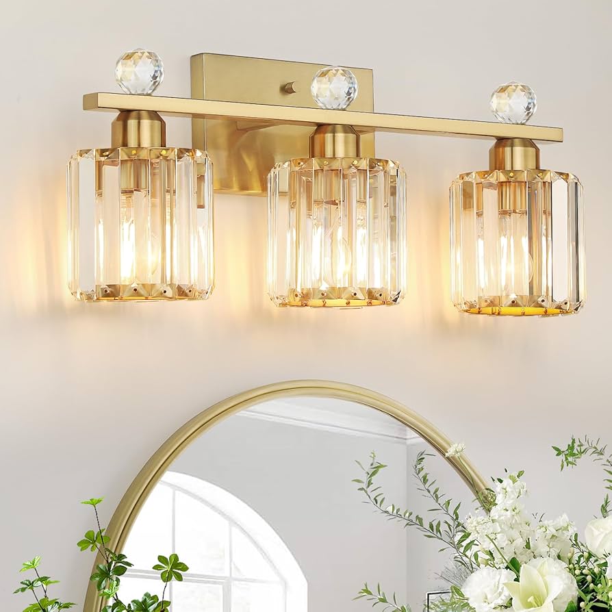 KunruiTAI 3-Light Gold Bathroom Light Fixtures,Modern Bathroom
