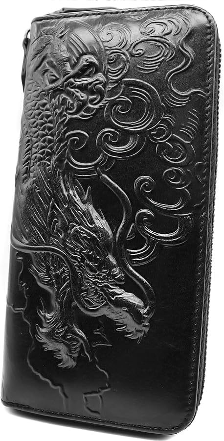 Amazon | ブラック_1 ドラゴン 龍 竜 辰年 イタリアンレザー 財布