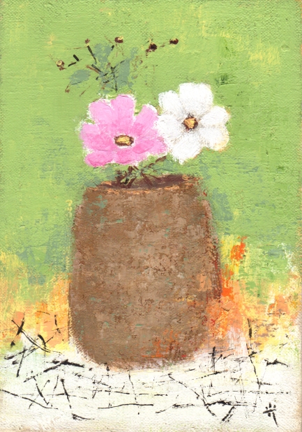 花の絵画を油絵で描いた内田光之助の花の絵「秋桜」をご購入