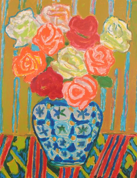 花の絵画をリトグラフの版画で制作した鈴木信太郎の花の絵「薔薇・2