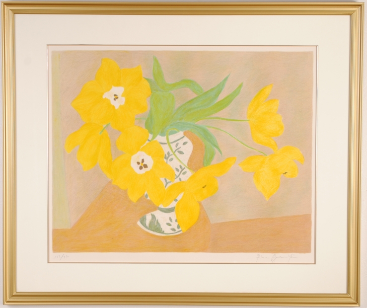 花の絵画をリトグラフの版画で制作したピエール・ボンコンパンの花の絵