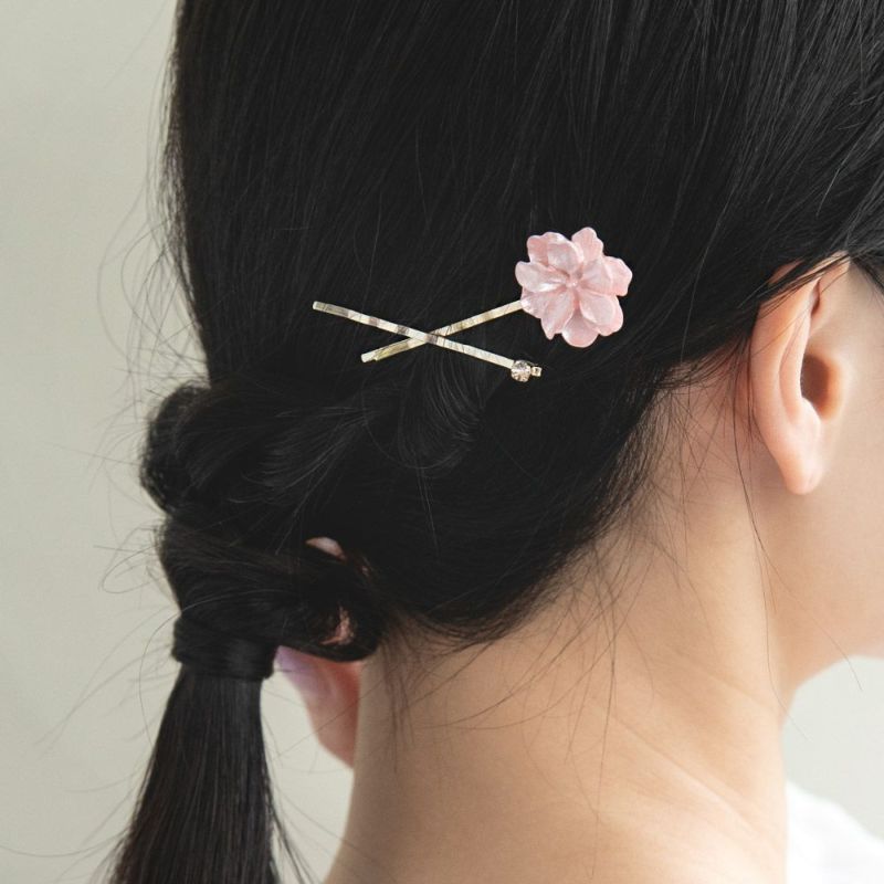 ヘアピン ニッケルフリー メタル 桜 ストーン 2本セット アメピン